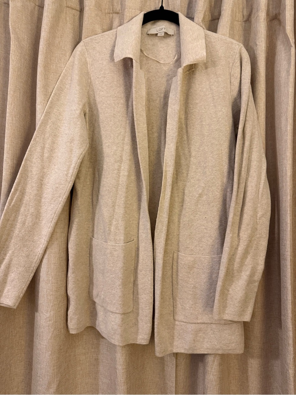 LOFT Light Cream Open-Front Pocket Cardigan